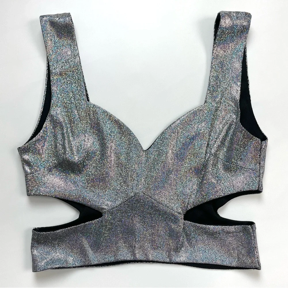 NWT Sparkly Crop Top Tank Girls Cut-Out Sides‎ Taylor Swift 1989 Inspired Silver